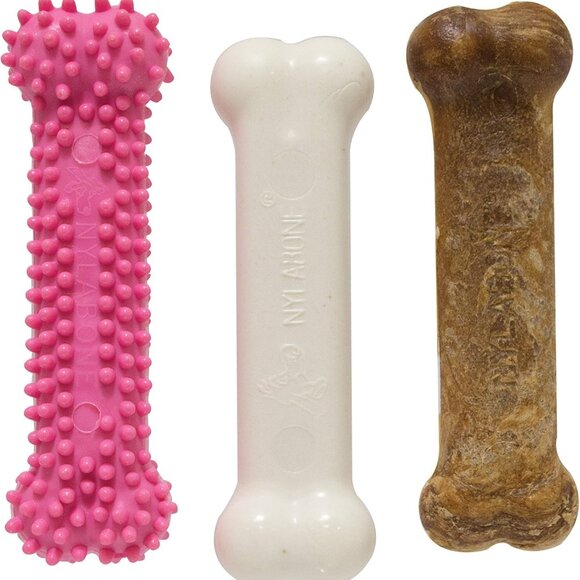 Other - Puppy Chew Toys & Natural Treat Triple Pack, Pink, Chicken & Bacon Flavor, Small
